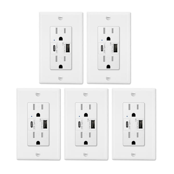 4.0A High Speed USB A/USB C Receptacle 15A Tamper Resistant Receptacle 10 PACK